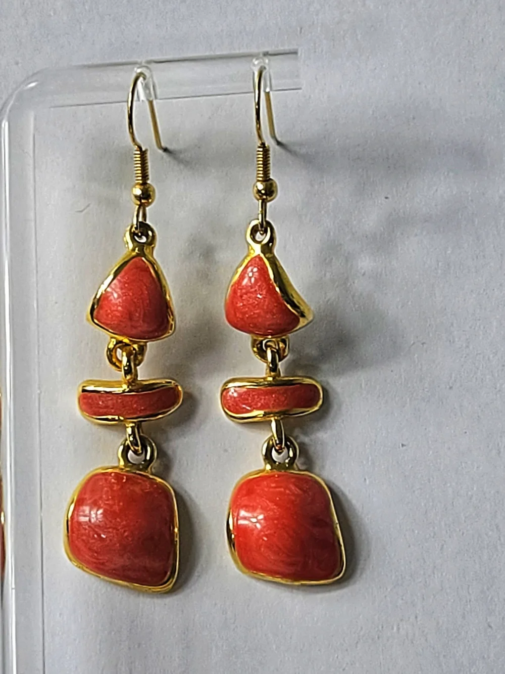 Vintage Gold-Tone Orange Enamel Dangle Earrings